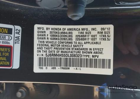 2013 Honda Cr-V Ex z USA, uszkodzony, nr VIN 5J6RM4H55DL008323